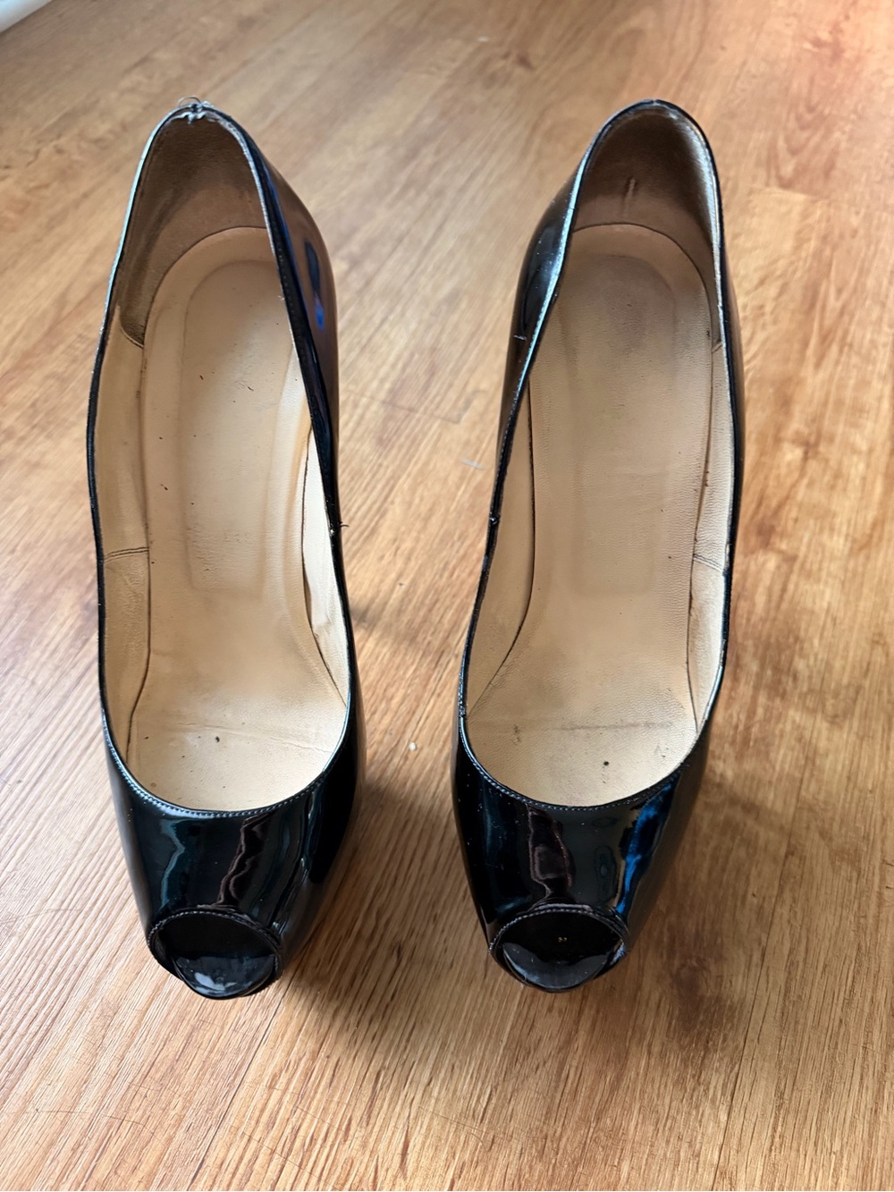 Christian Louboutin Black Patent Peep-Toe Pumps